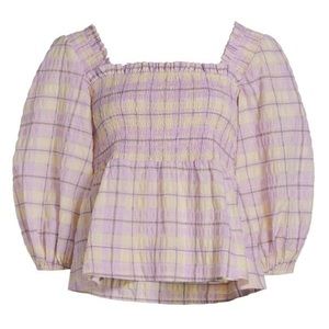 Ganni seersucker Check Smocked Top